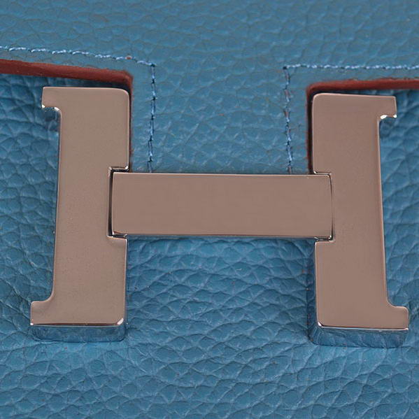 Cheap Fake Top Quality Hermes Constance Long Wallets Blue Calfskin Leather
